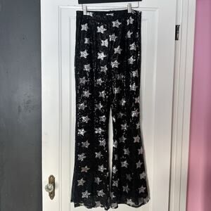 Nasty Gal High-Waisted Black & Silver Star Sequined Pants